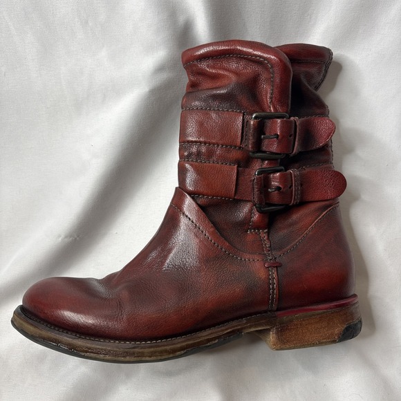 A.S.98 Airstep Women 7.5-8 / 38 Burgundy Red Leather Biker Ankle Boho Boots - Picture 10 of 16